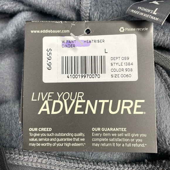 NWT Eddie Bauer Freeheat Heatraiser Fleece Lined Elastic Waist Pants Cinder L - Picture 7 of 16